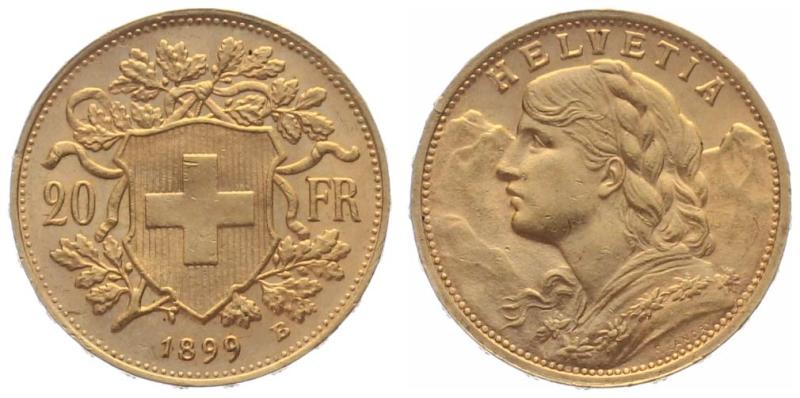 20 Franken 1899 B - Vreneli